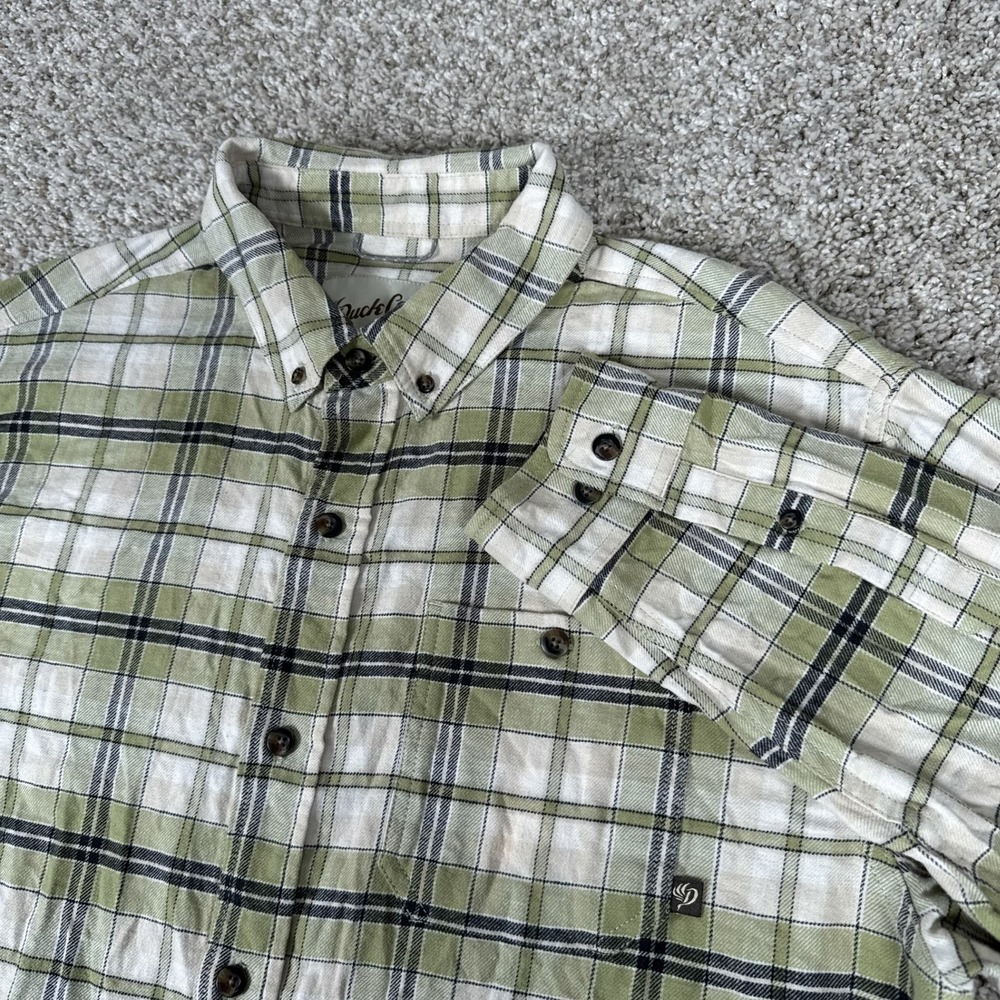 Duck Camp Shirt Mens XL Green White Plaid Long Sleeve Button Down Pocket Flannel